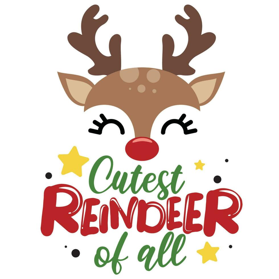 schattigste rendier van allemaal vector illustratie met schattig hert gezicht. kinderen Kerstmis ontwerp geïsoleerd mooi zo voor Kerstmis groeten kaarten, poster, afdrukken, sticker, uitnodigingen, baby t-shirt, mok, geschenken.