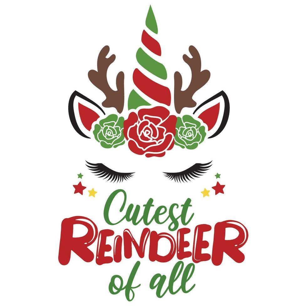 mijn eerste Kerstmis vector illustratie met schattig hert eenhoorn gezicht en rozen. meisjes Kerstmis ontwerp geïsoleerd mooi zo voor Kerstmis groeten kaarten, poster, afdrukken, sticker, uitnodigingen, baby t-shirt, mok