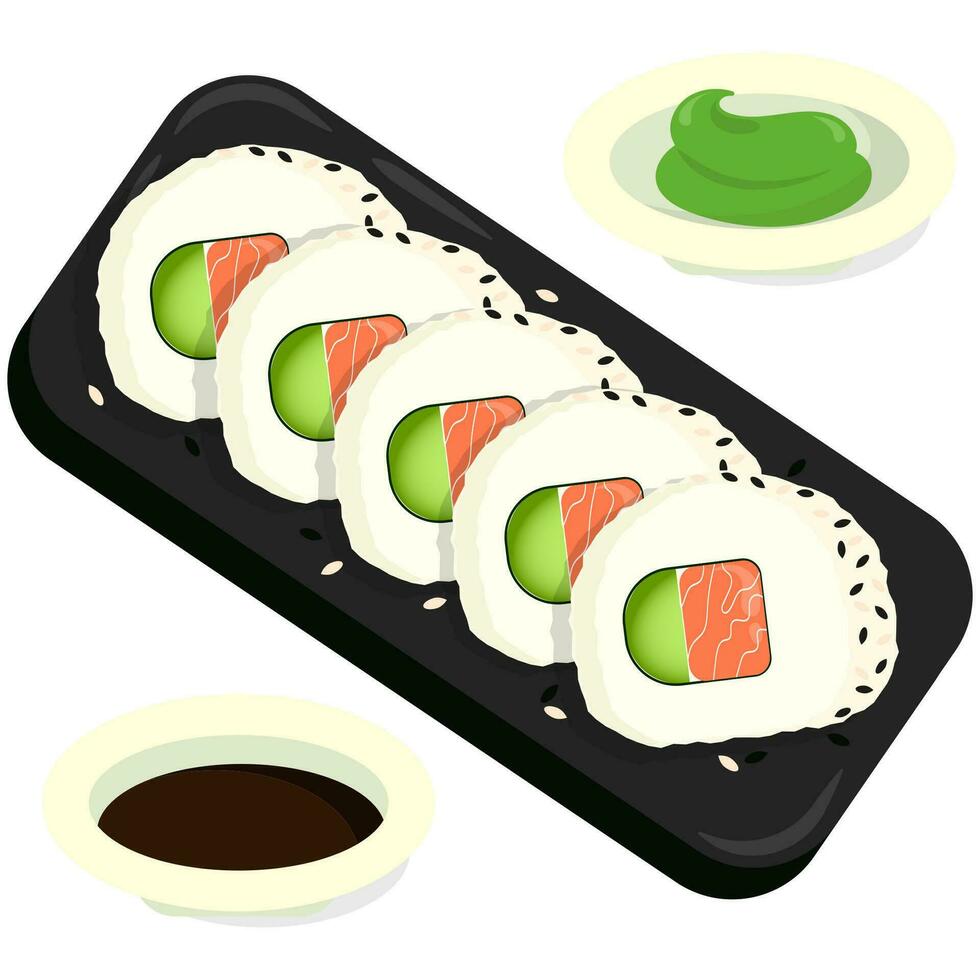 geïsoleerd uramaki sushi met sesam zaad Aan wit achtergrond vlak ontwerp illustratie vector