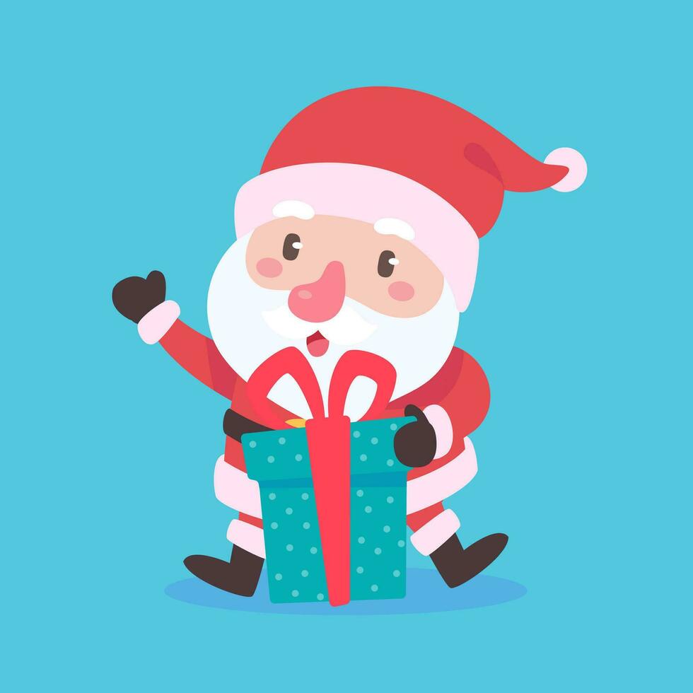 de kerstman claus en geschenk dozen Kerstmis kaart decoratief elementen vector