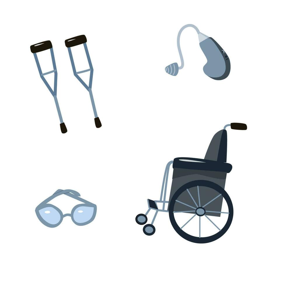 een reeks van vector elementen voor gehandicapt mensen Aan een wit achtergrond. vector illustratie in een vlak stijl