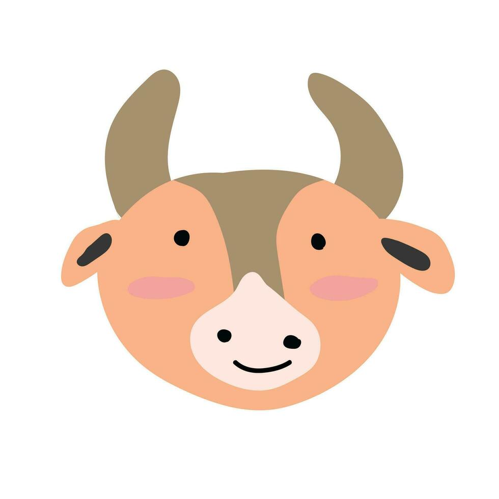 schattig gemakkelijk portret gezicht van koe, dier hoofd vector