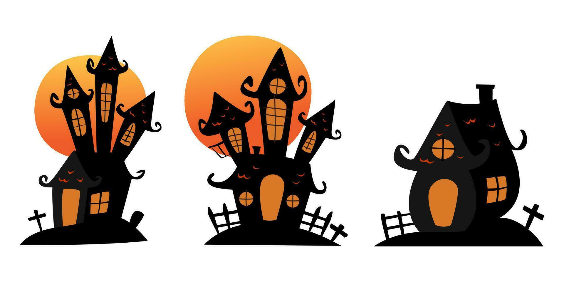 kasteel huis halloween met vol maan set. vector illustratie