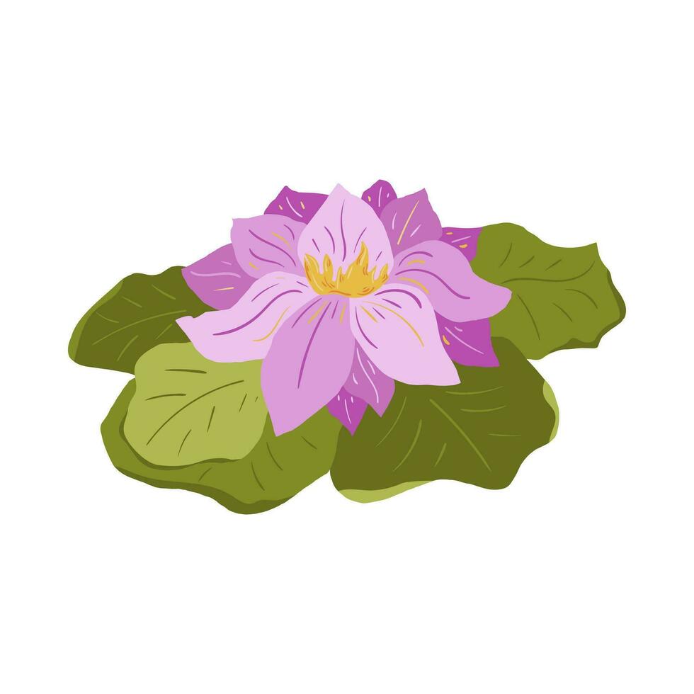 vlak kleurrijk illustratie van lotus bloem met lotus bladeren. geïsoleerd Aan wit achtergrond vector