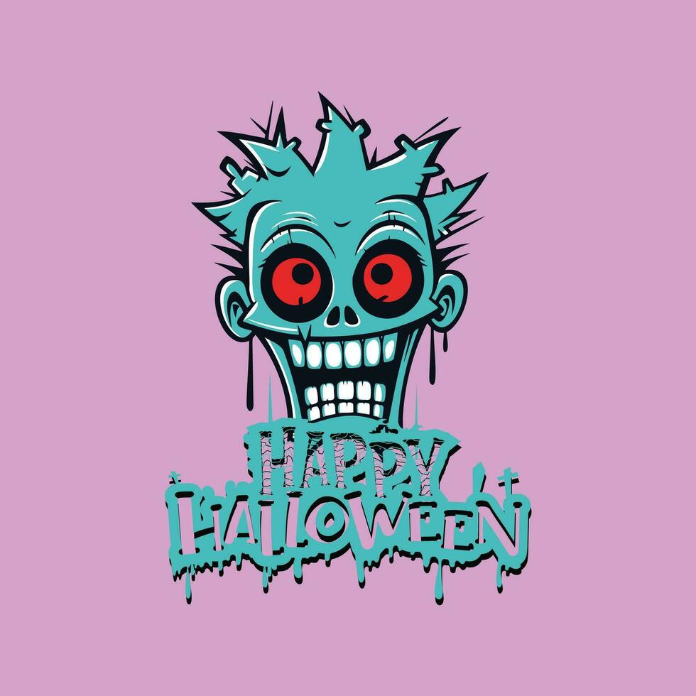 zombie hoofd vreugde, een gelukkig halloween groet vector