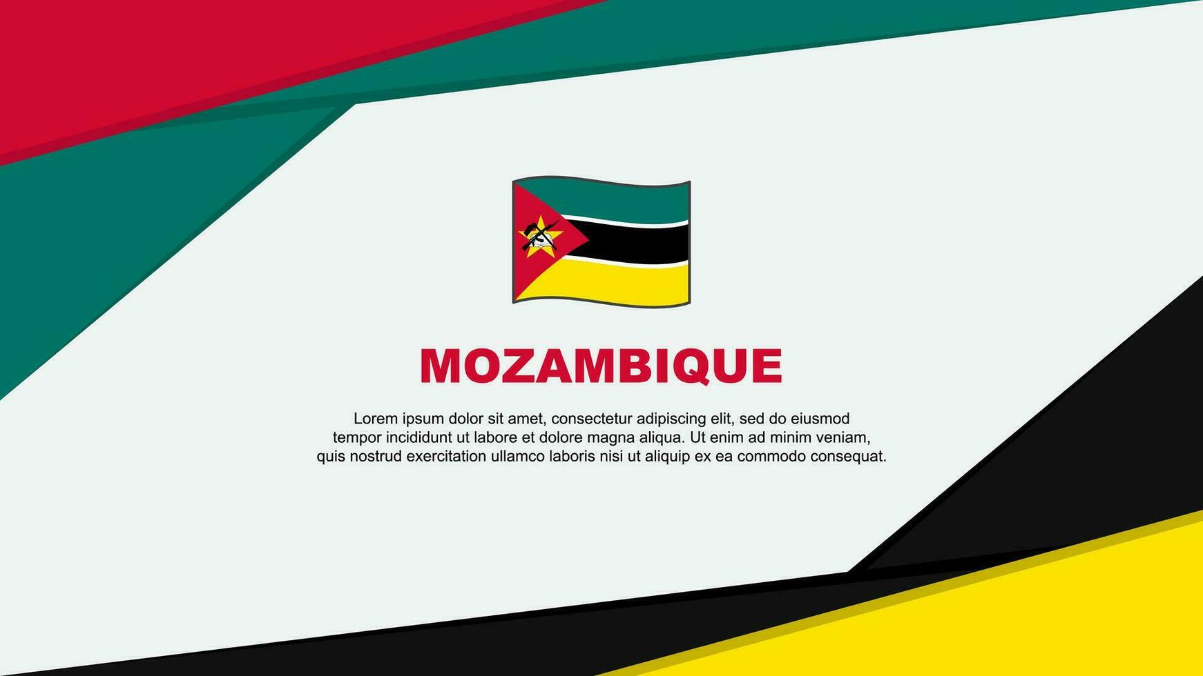 Mozambique vlag abstract achtergrond ontwerp sjabloon. Mozambique onafhankelijkheid dag banier tekenfilm vector illustratie. Mozambique