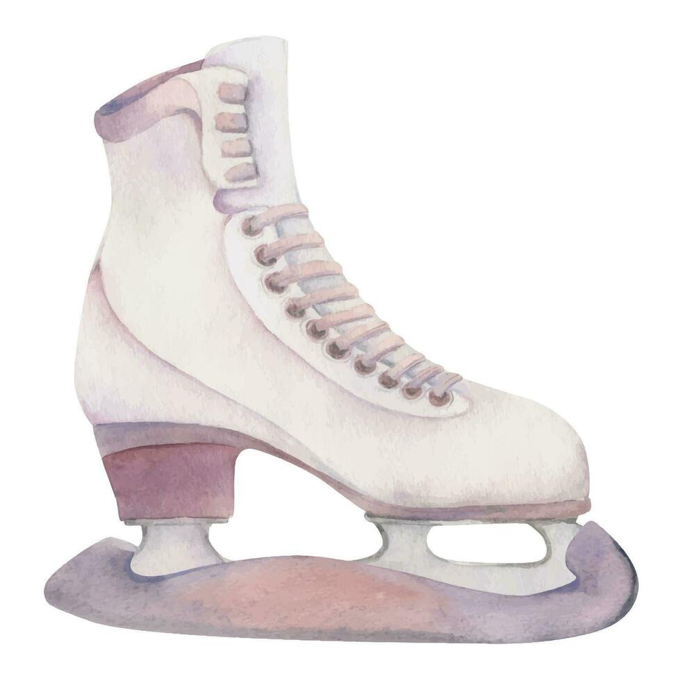 hand- getrokken waterverf figuur het schaatsen laarzen, bewakers en weekmakers, winter sport- schoenen. illustratie geïsoleerd object, wit achtergrond. ontwerp poster, afdrukken, website, kaart, uitnodiging, winkel brochure vector