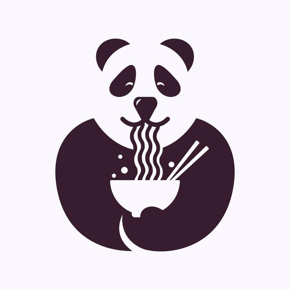 panda logo aan het eten ramen. negatief ruimte minimaal logo ontwerp concept vector