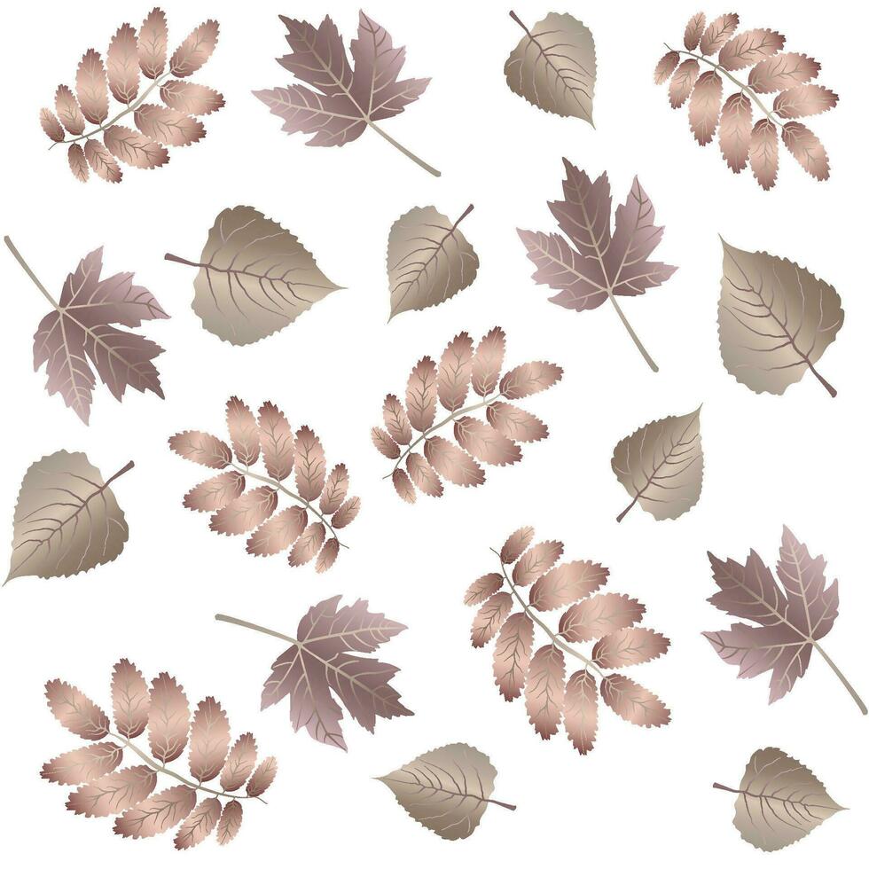 metalen lila gekleurde herfst bladeren naadloos patroon van herfst esdoorn- en berk bladeren Aan wit achtergrond vector