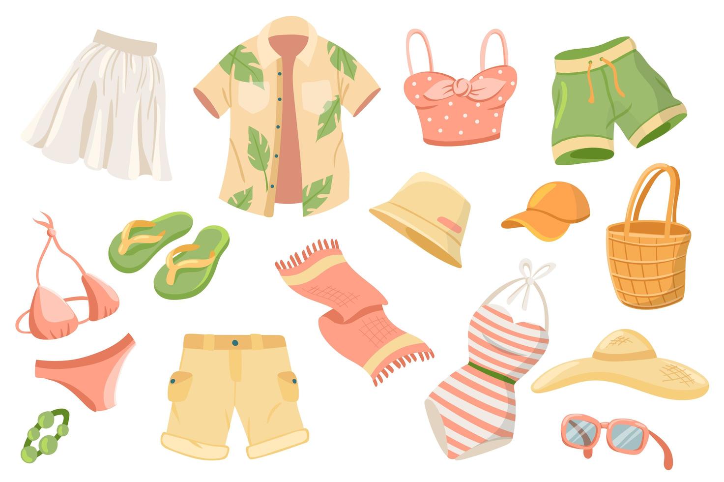 zomerkleding schattige stickers geïsoleerde set vector