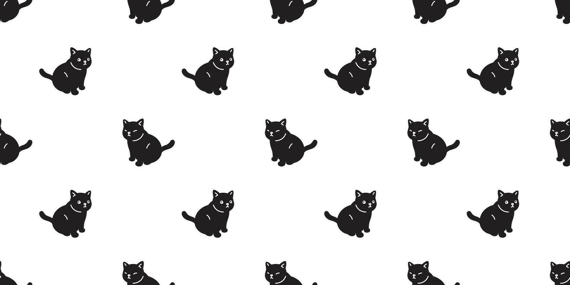 kat naadloos patroon vector katje calico zittend tekenfilm sjaal geïsoleerd tegel achtergrond herhaling behang tekening illustratie zwart
