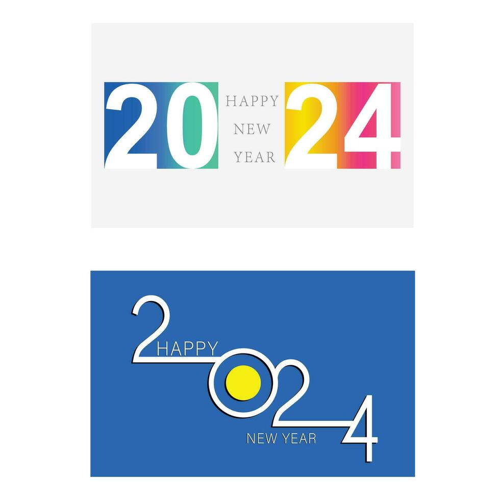 gelukkig nieuw jaar 2024 ontwerp. twee modellen, met illustratie van kleurrijk besnoeiing uit nummers. premie vector ontwerp voor 2024 nieuw jaar affiches, spandoeken, groeten en feesten.