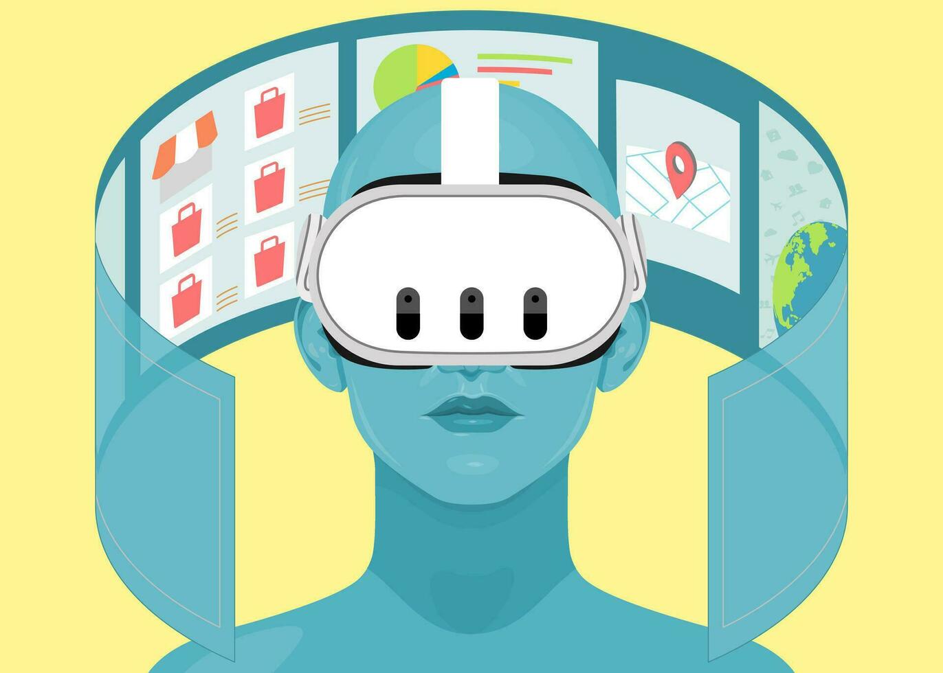 menselijk gezicht in uitgebreid of virtueel realiteit bril. metaverse digitaal virtueel realiteit technologie, vector illustratie