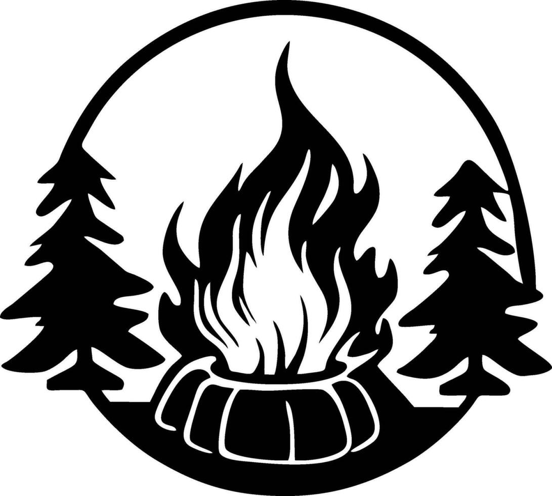 vreugdevuur kamp brand vlam wijnoogst retro logo vector - voorraad illustratie