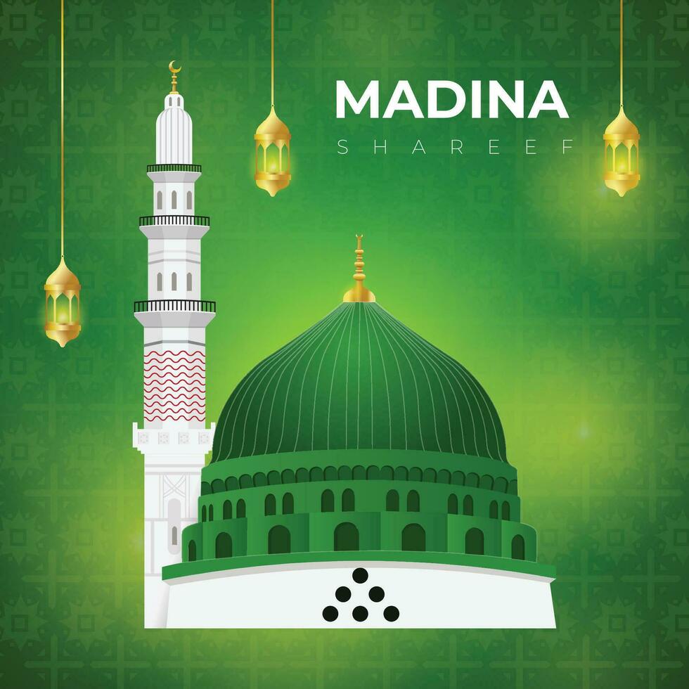 masjid nabawi in Madina tun nabi vector illustratie, geïsoleerd Aan helling achtergrond