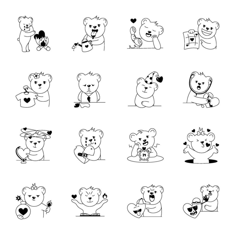 modieus glyph stickers van een schattig Valentijn teddy beer vector