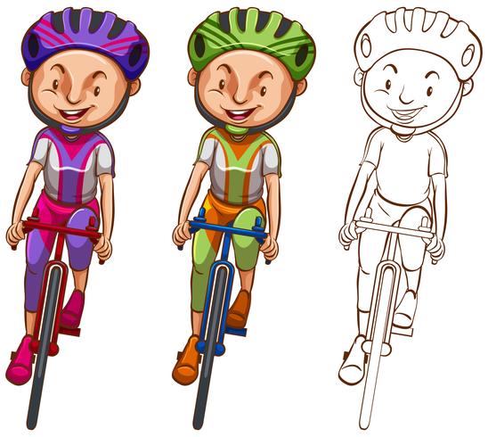 Doodle karakter voor man fietsen vector