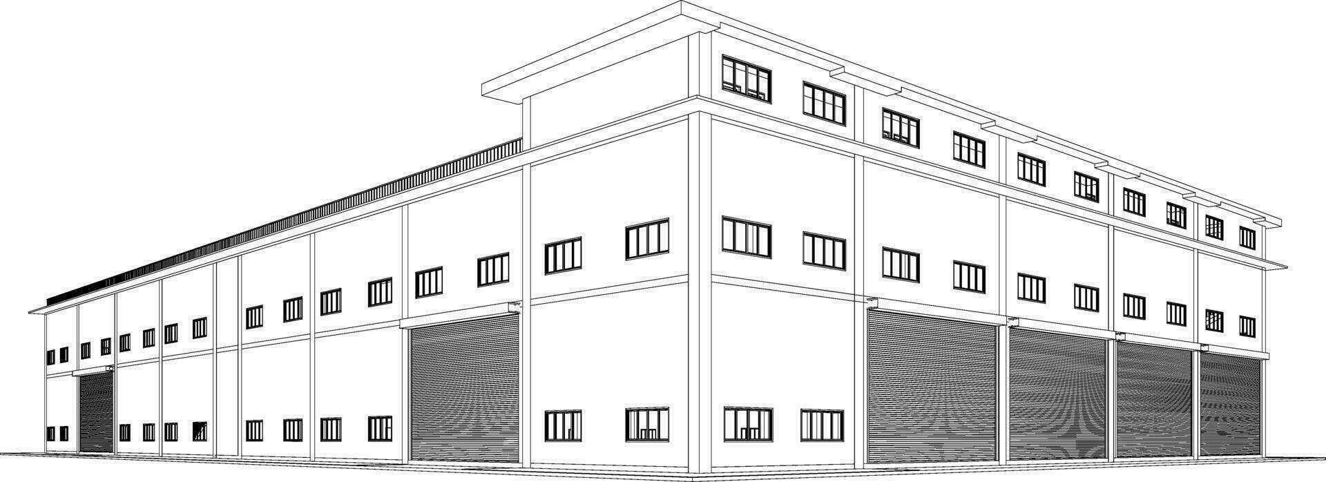 3d illustratie van industrieel gebouw vector