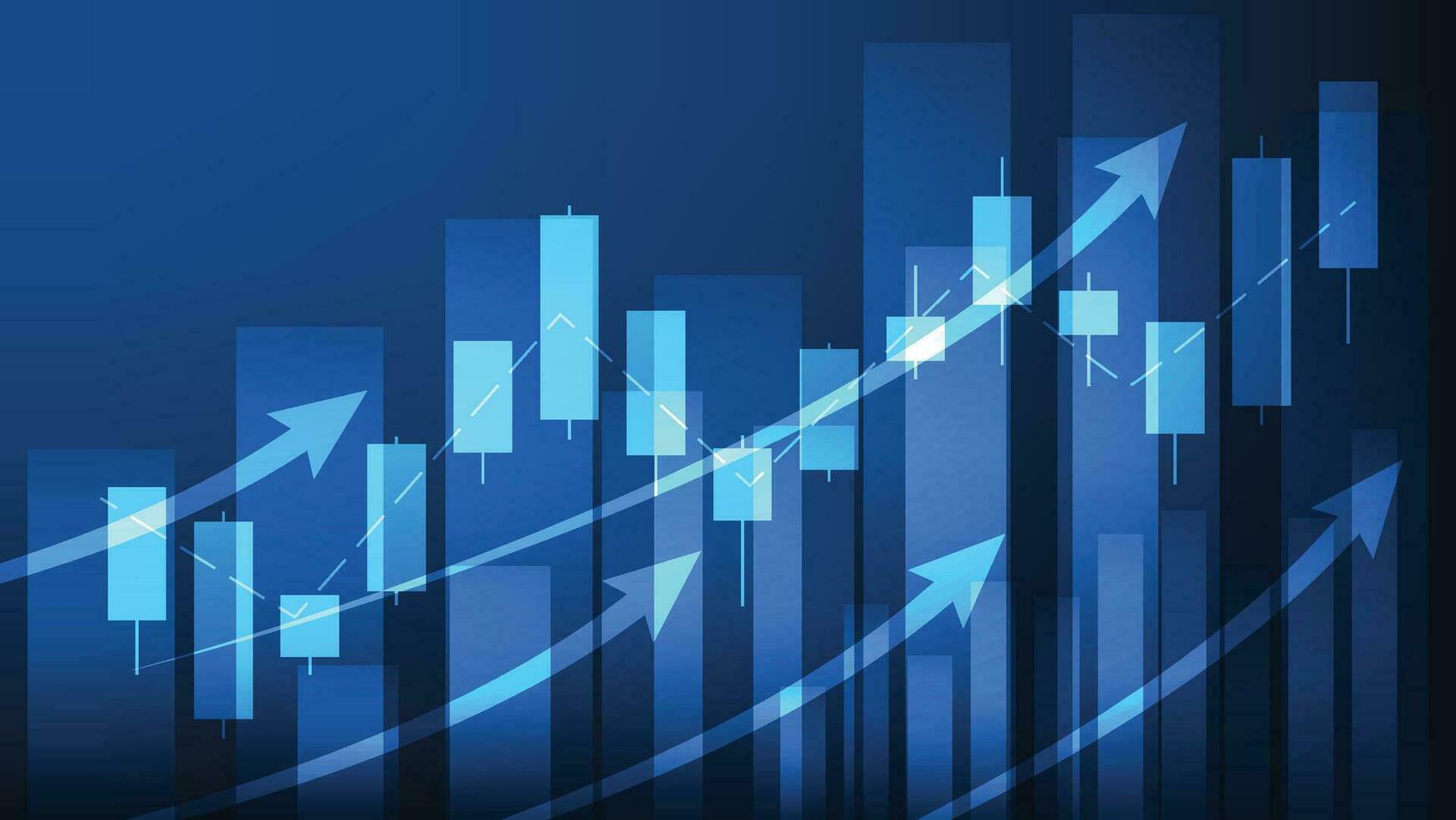 financieel bedrijf statistieken met bar diagram en kandelaar tabel tonen voorraad markt prijs Aan donker blauw achtergrond vector