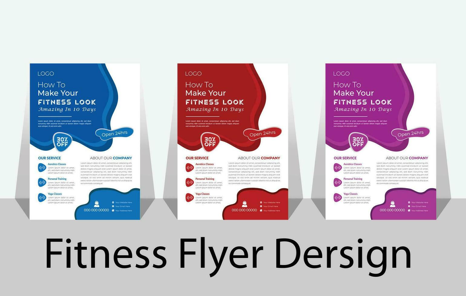 geschiktheid brochure folder ontwerp sjabloonfitness folder ontwerp, 3 kleur vector