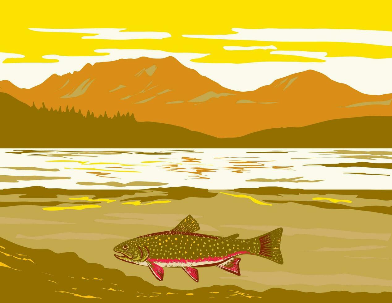 beek forel in wind rivier- berg reeks western Wyoming wpa kunst vector