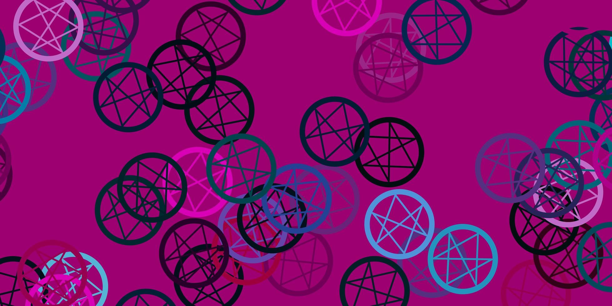 lichtblauwe, rode vectorachtergrond met occulte symbolen. vector