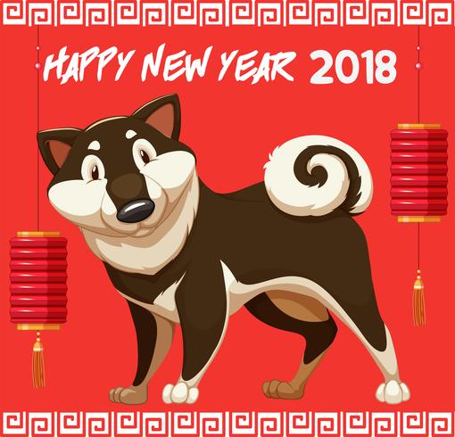 Gelukkig nieuwjaar voor 2018 met schattige hond vector