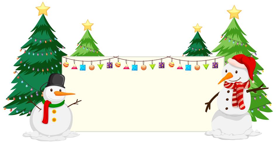 Sneeuwpop en kerstboom papier frame vector