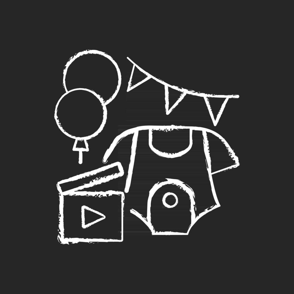 baby shower party video krijt wit pictogram op donkere achtergrond vector