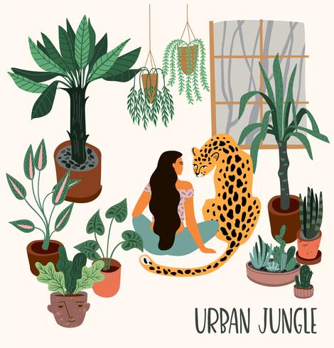 Urban Jungle. Vectorillustratie met trendy home decor. vector