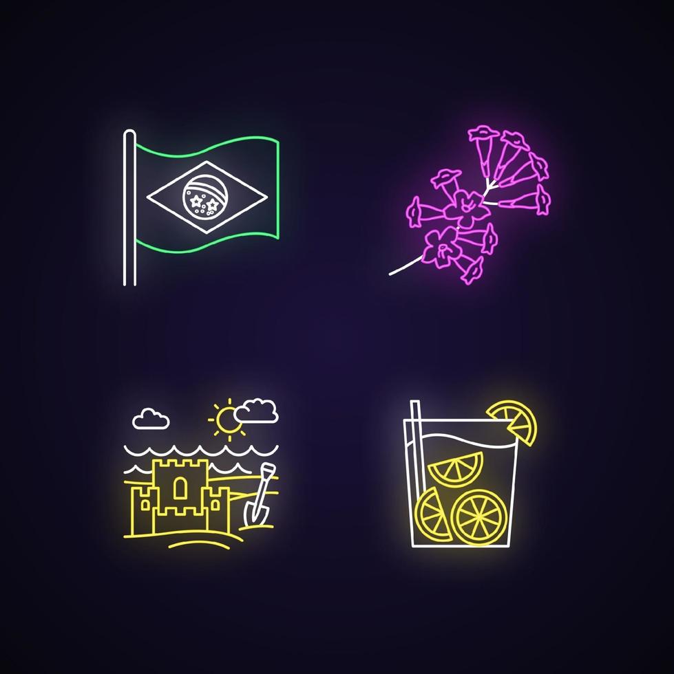 brazilië neonlicht iconen set vector