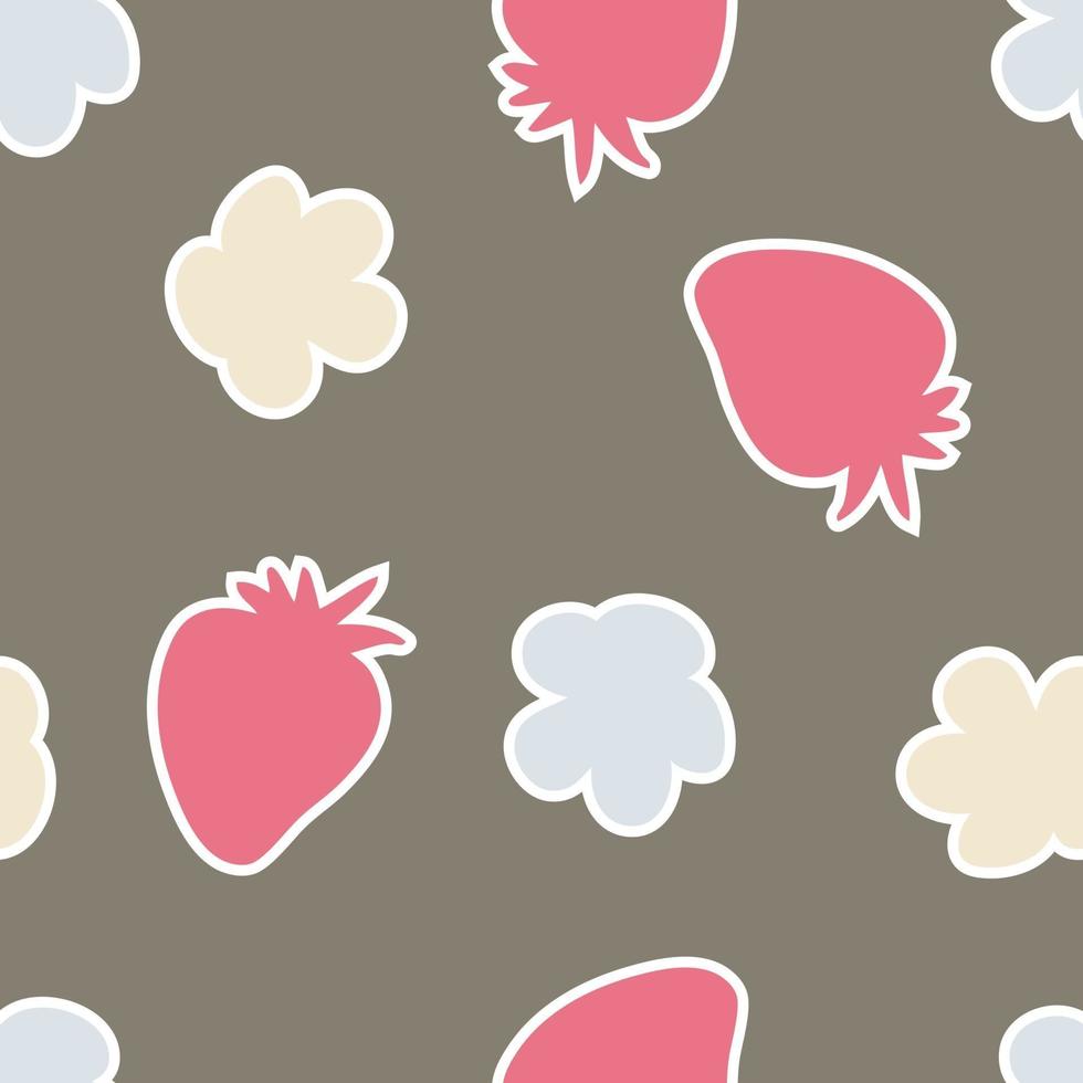 silhouet rode aardbeien en bloemen naadloos patroon vector