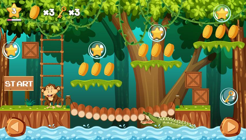 Aap in Jungle spel sjabloon vector