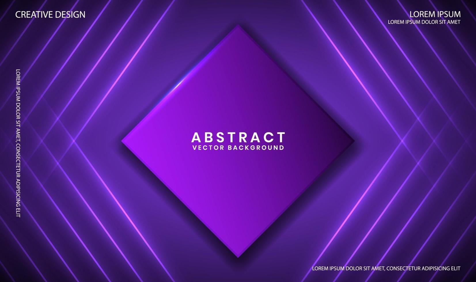 abstracte paarse geometrische achtergrond met neonlichtlijnen en ruit vector