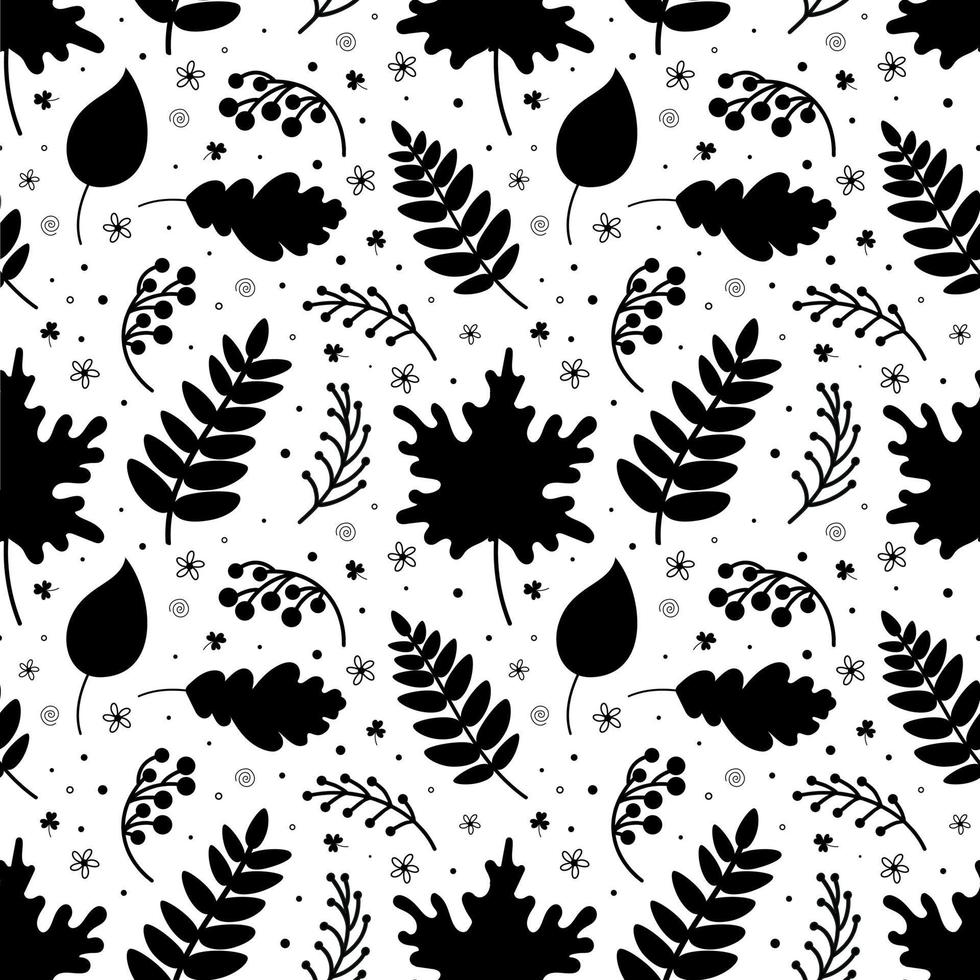 zwarte bladeren en bessen die patroon op witte achtergrond vormen vector