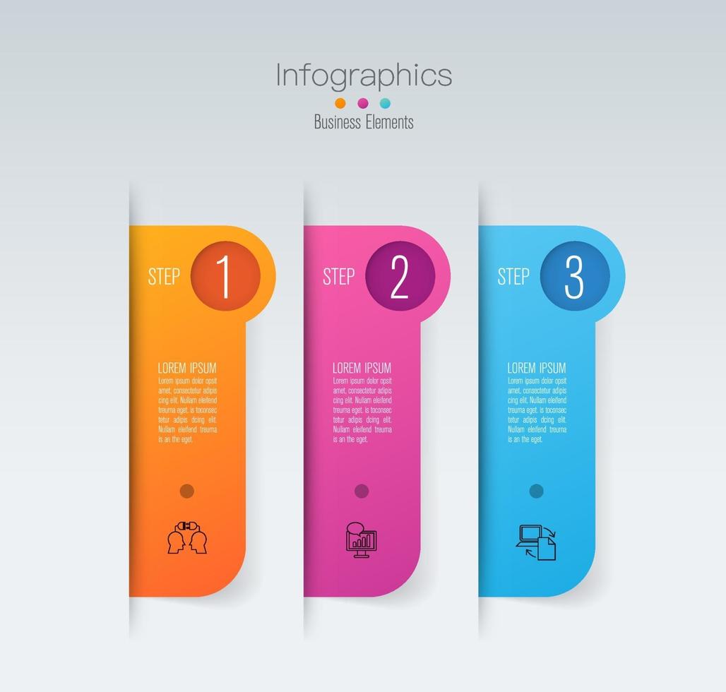 papieren kunstinfographics en pictogrammen met 3 stappen vector