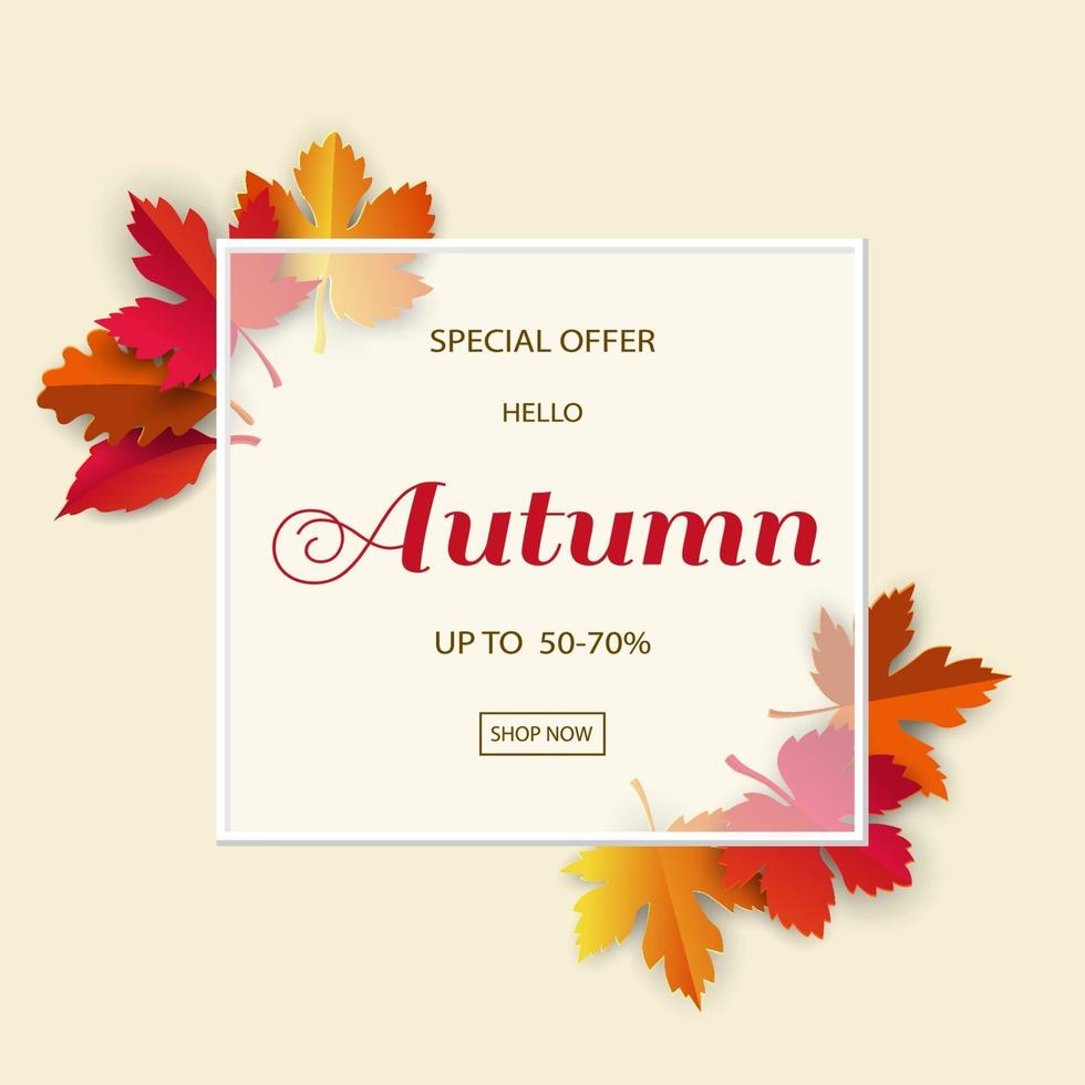 herfst of herfst verkoop achtergrond, korting seizoen met kleurrijke bladeren vector