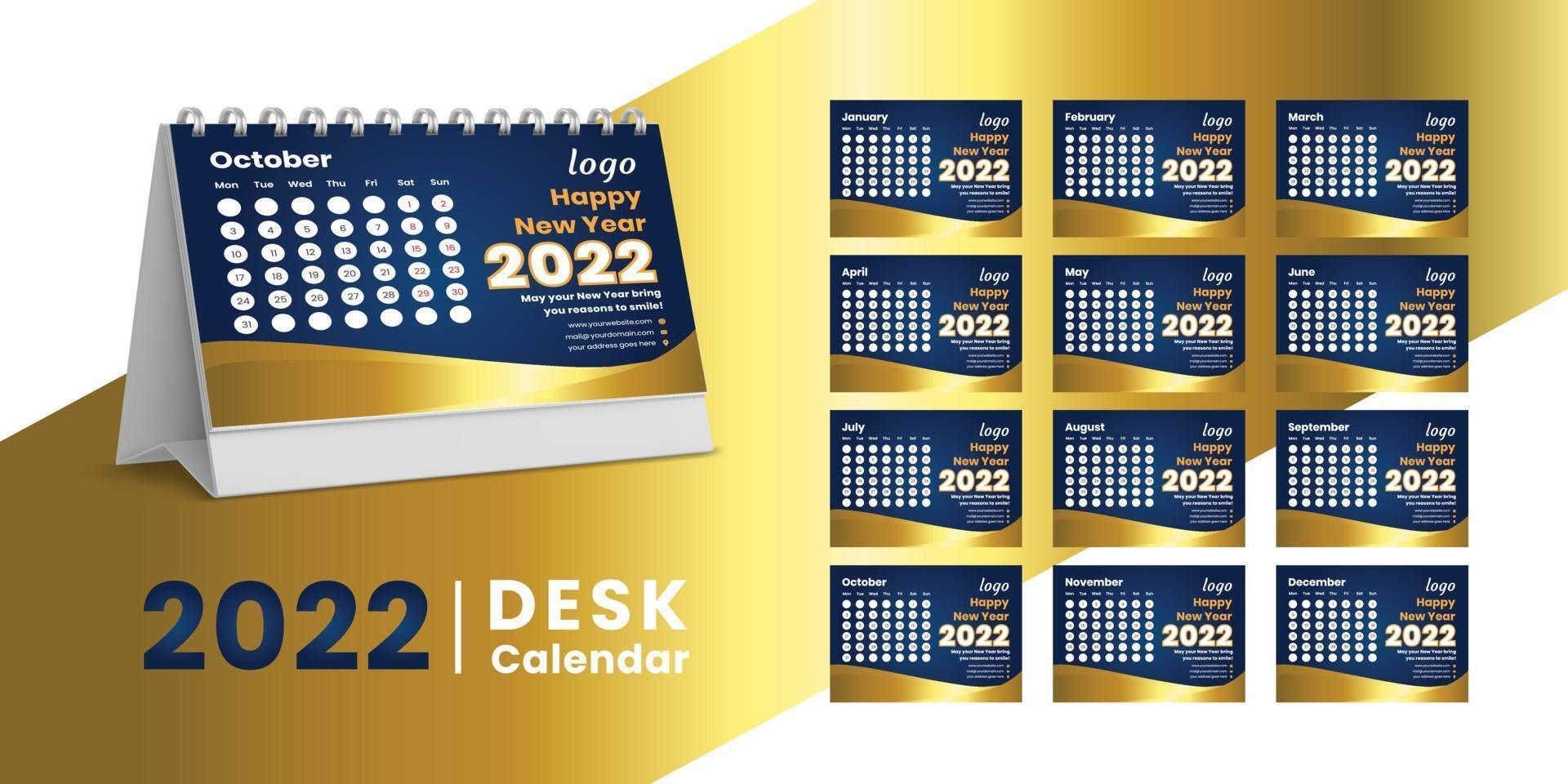 set bureaukalender 2022 sjabloonontwerp, set van 12 maanden, vector