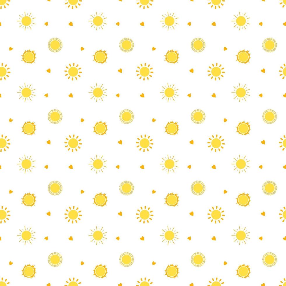 naadloos lente- of zomerpatroon met zon en hart vector