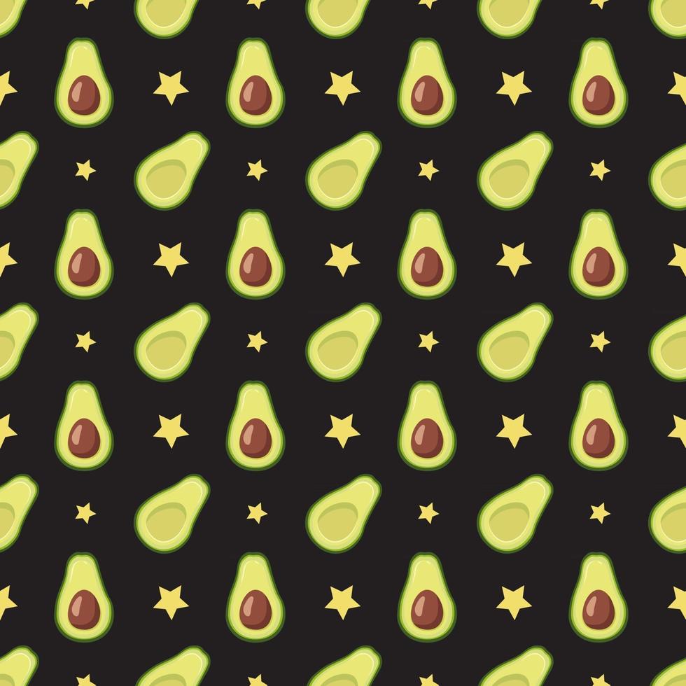 naadloos patroon met avocado en sterren op een donkere achtergrond vector