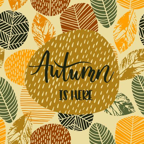 Belettering van ontwerp met abstracte herfst achtergrond met bladeren. vector