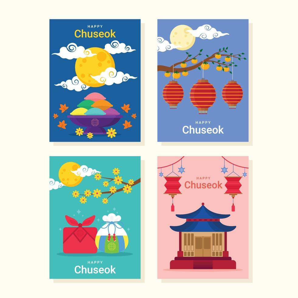 set vrolijke chuseok-kaarten vector