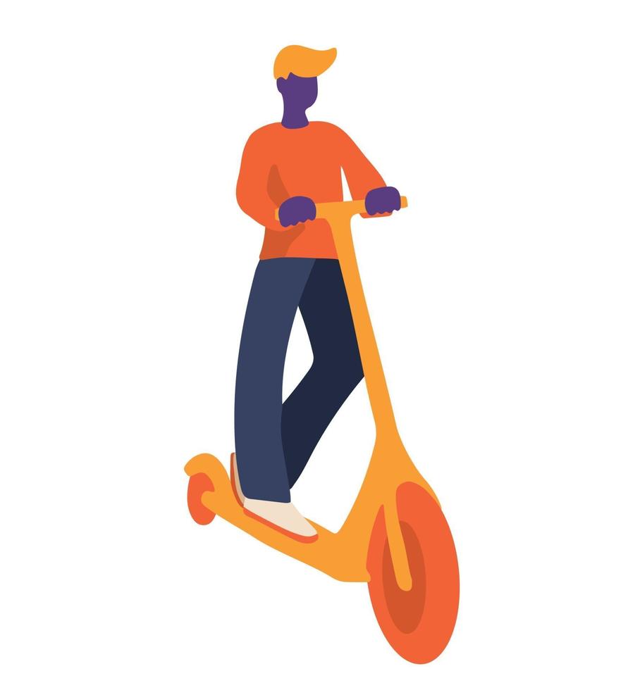 man rijden kick scooter. accent op perspectief vector