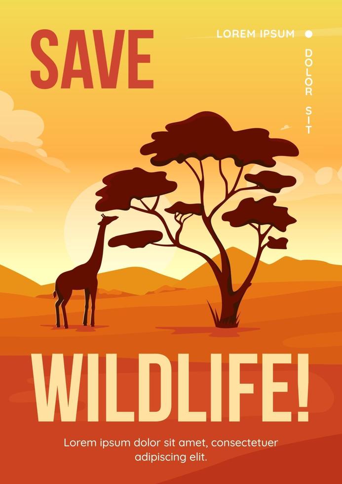 save wildlife poster platte vector sjabloon