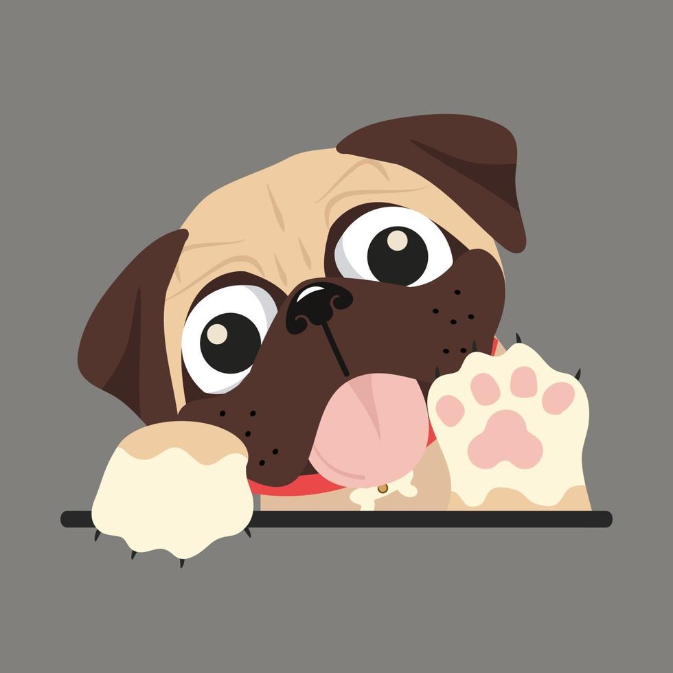 pug cool wuivende poot cartoon vector