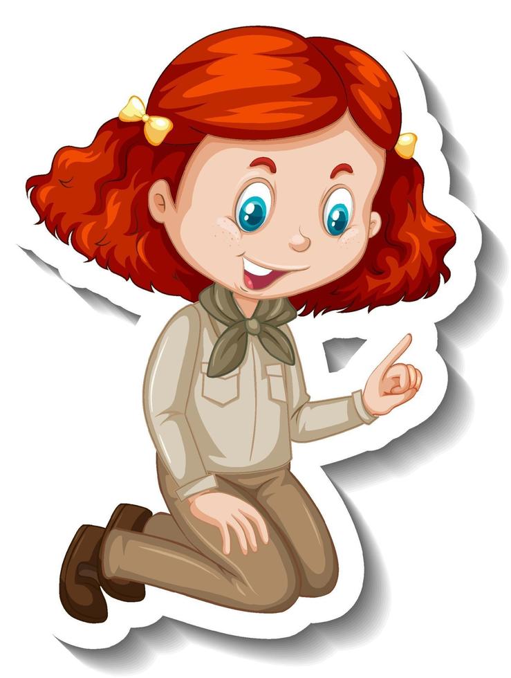 meisje in safari outfit stripfiguur sticker vector