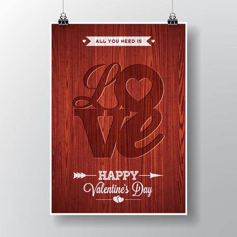 Vectorvliegerillustratie op een Valentine-dagthema met Liefde typografisch ontwerp vector