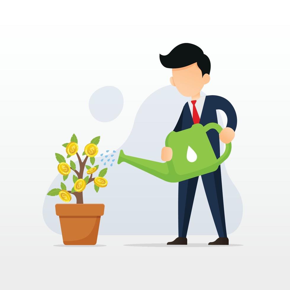 zakenman drenken geld plant ontwerp concept vectorillustratie vector