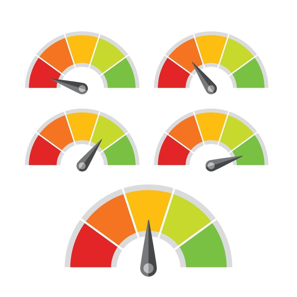 snelheidsmeterindicatorniveau voor beoordeling van verschillende kwaliteitsniveaus; vector