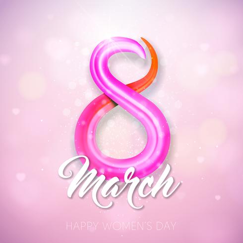 Gelukkige vrouwendag illustratie met abstracte 8 maart typografie brief op roze achtergrond. Vector lente ontwerpsjabloon